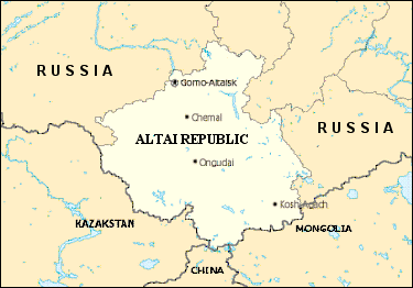Map of Altai in Central Asia