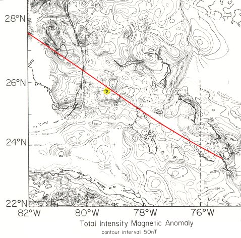 Magnetic Anomoly Map Overlaid with Bahamas Fracture Zone